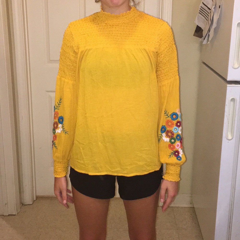 medium hippie style yellow fall blouse so cute! - Picture 6 of 8